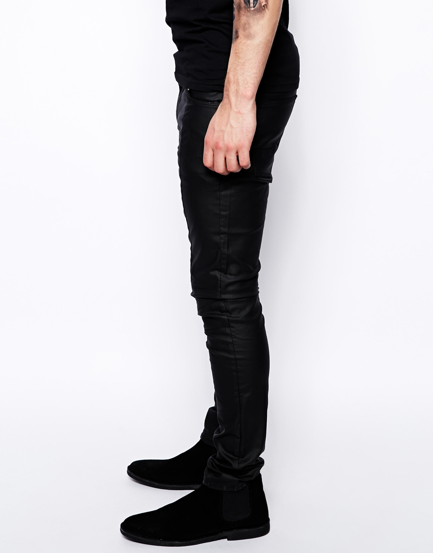 Lyst - Asos Super Skinny Jeans In Leather Look in Black for Men