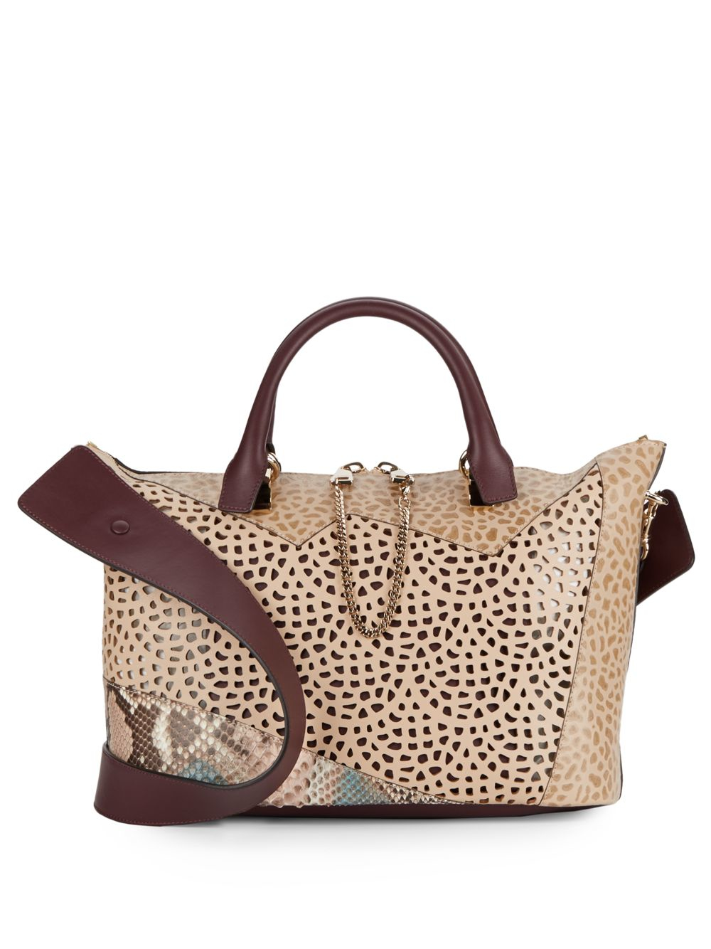 Chlo Leather \u0026amp; Python Perforated Patchwork Top-handle Bag in ...