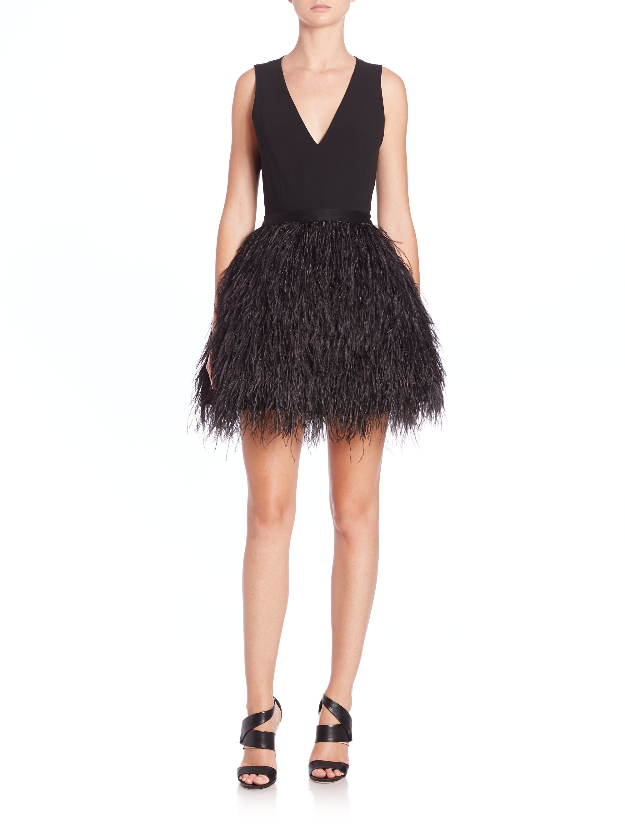 Alice + Olivia | Black Kiara Ostrich Feather Fit-&-flare Dress | Lyst