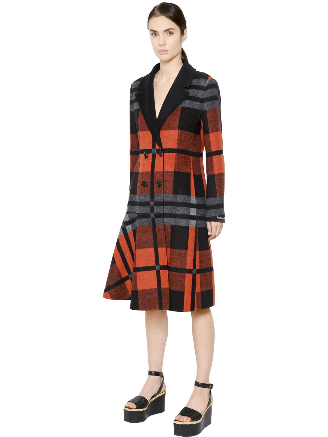 Lyst - Sportmax Plaid Wool Blend Coat in Orange