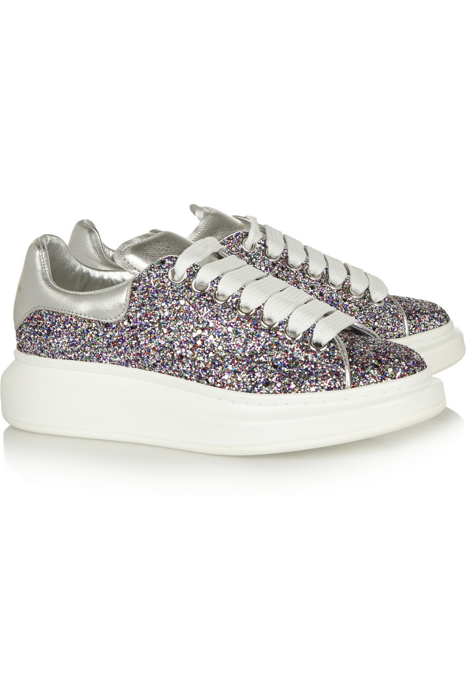 Alexander mcqueen GlitterFinished Leather Wedge Sneakers in Metallic