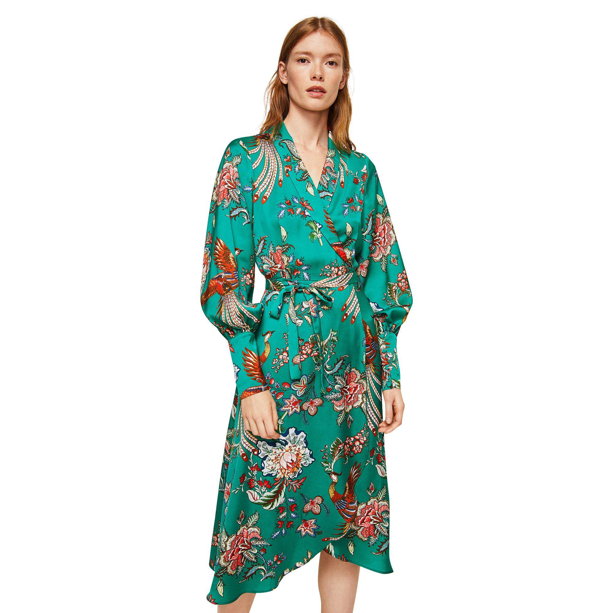 floral green wrap dress