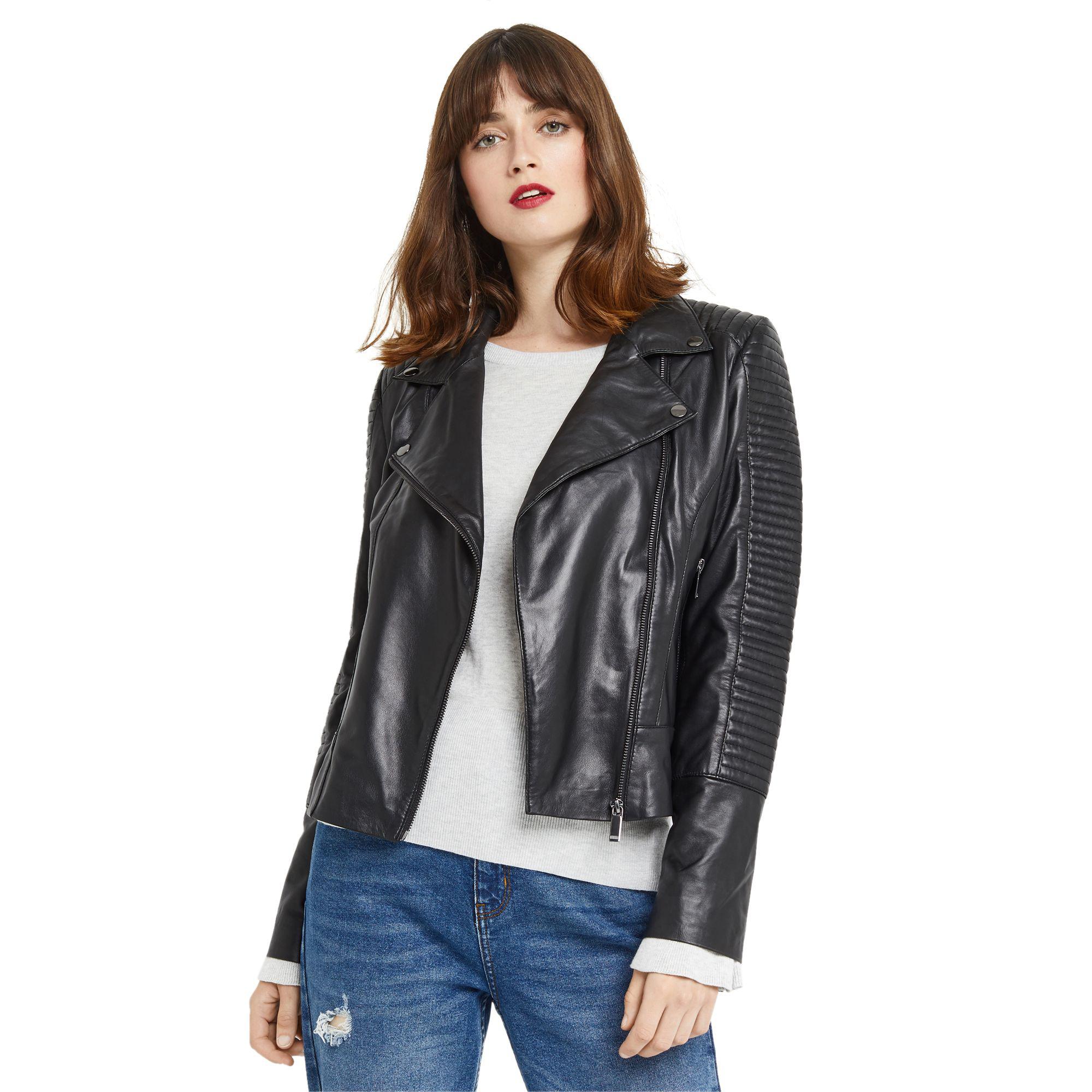 Oasis Black Hollie Leather Biker Jacket In Lyst