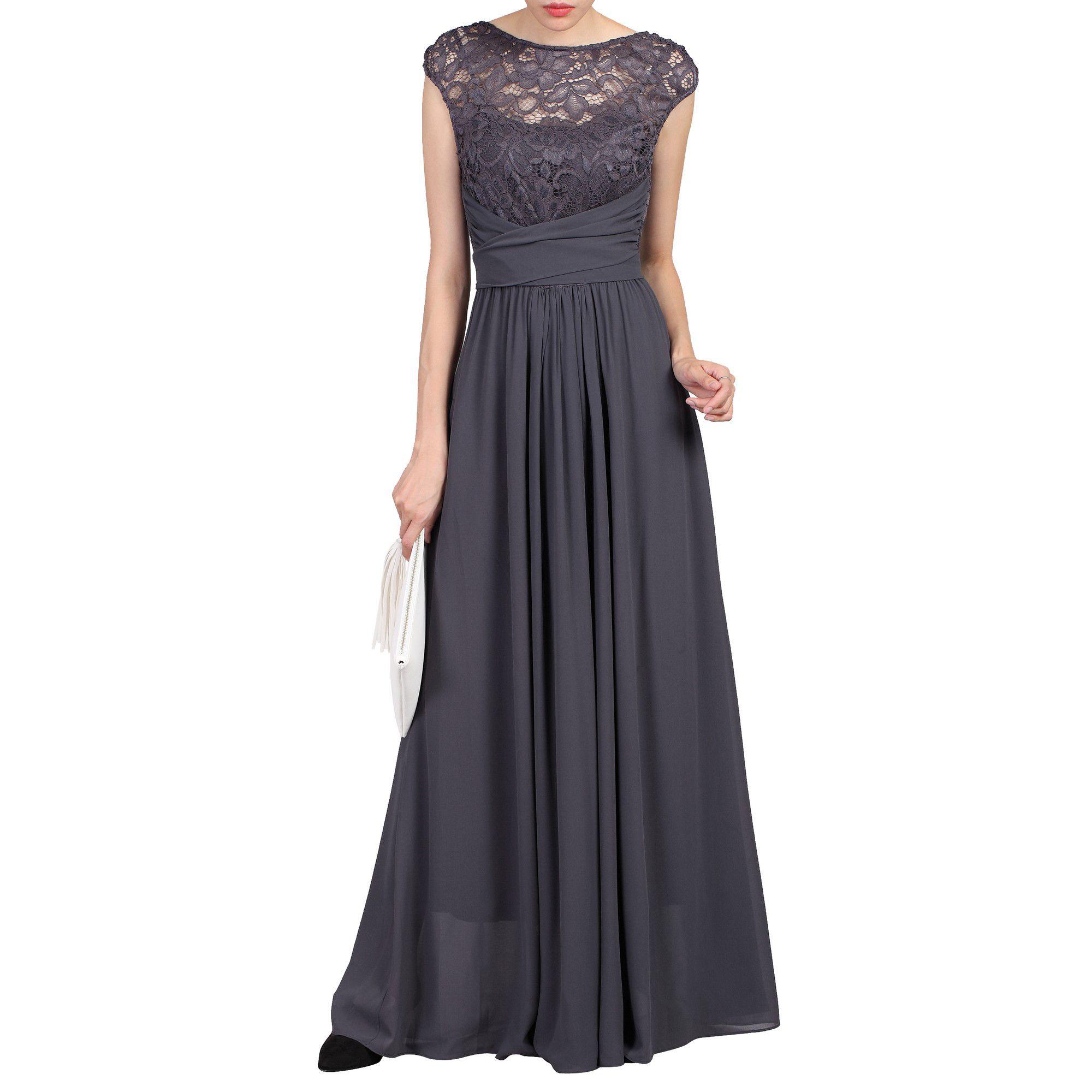 Jolie Moi Lace Bodice Pleated Maxi Dress in Gray - Lyst