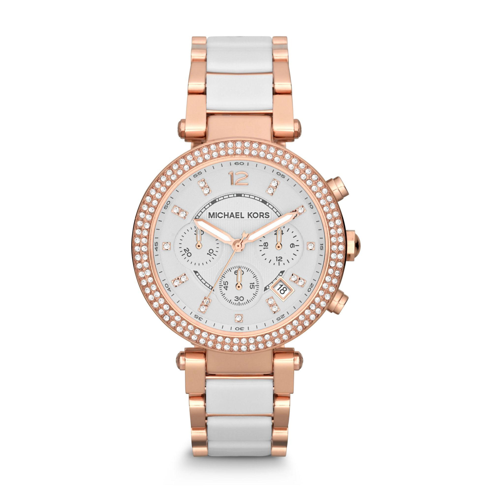 Michael kors Parker Rose Gold-tone White Acetate Watch in Pink | Lyst
