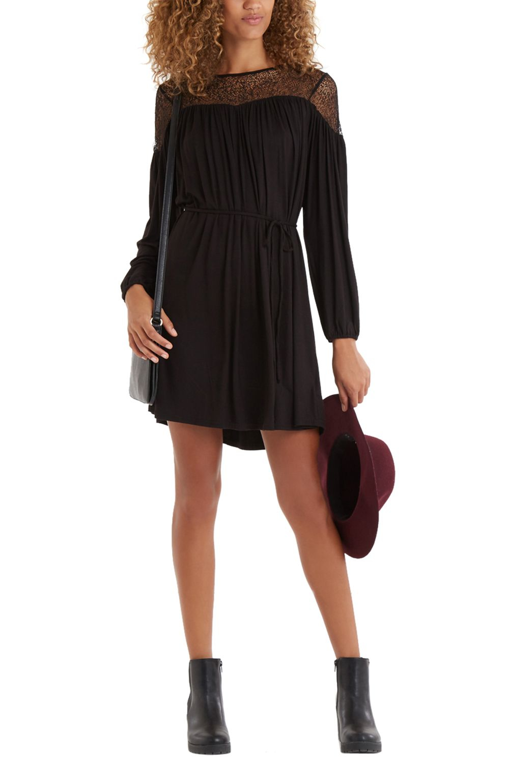Oasis Lace Yoke Peasant Dress in Black Lyst