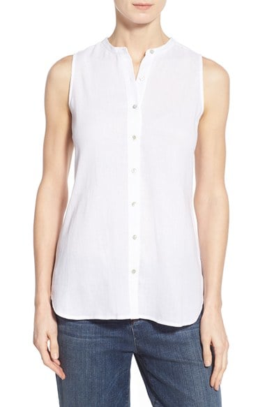 Lyst - Eileen Fisher Organic Cotton Sleeveless Mandarin Collar Shirt in ...