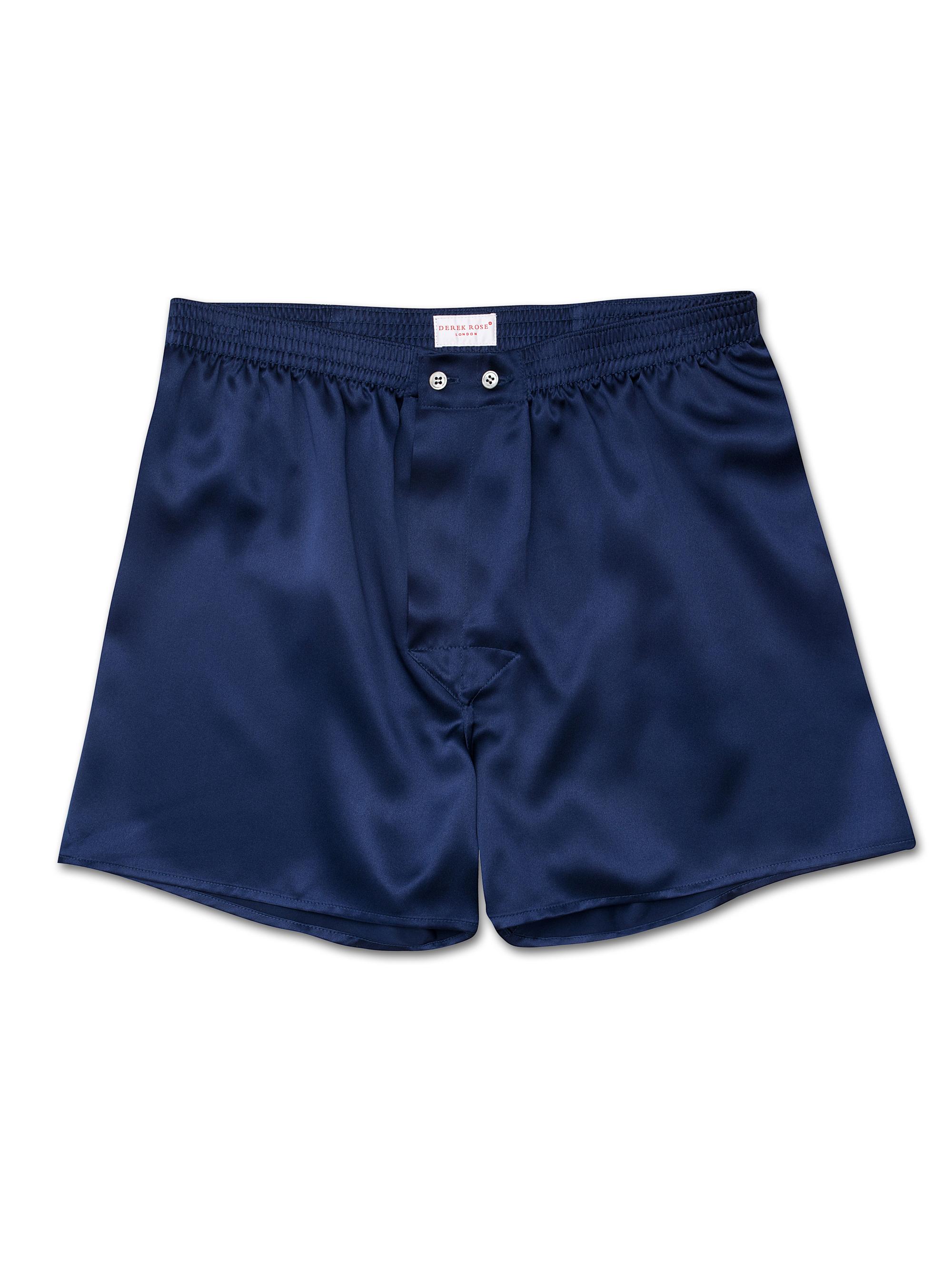 Derek Rose Classic Fit Boxer Shorts Bailey Pure Silk Satin Navy In Blue For Men Lyst 4793