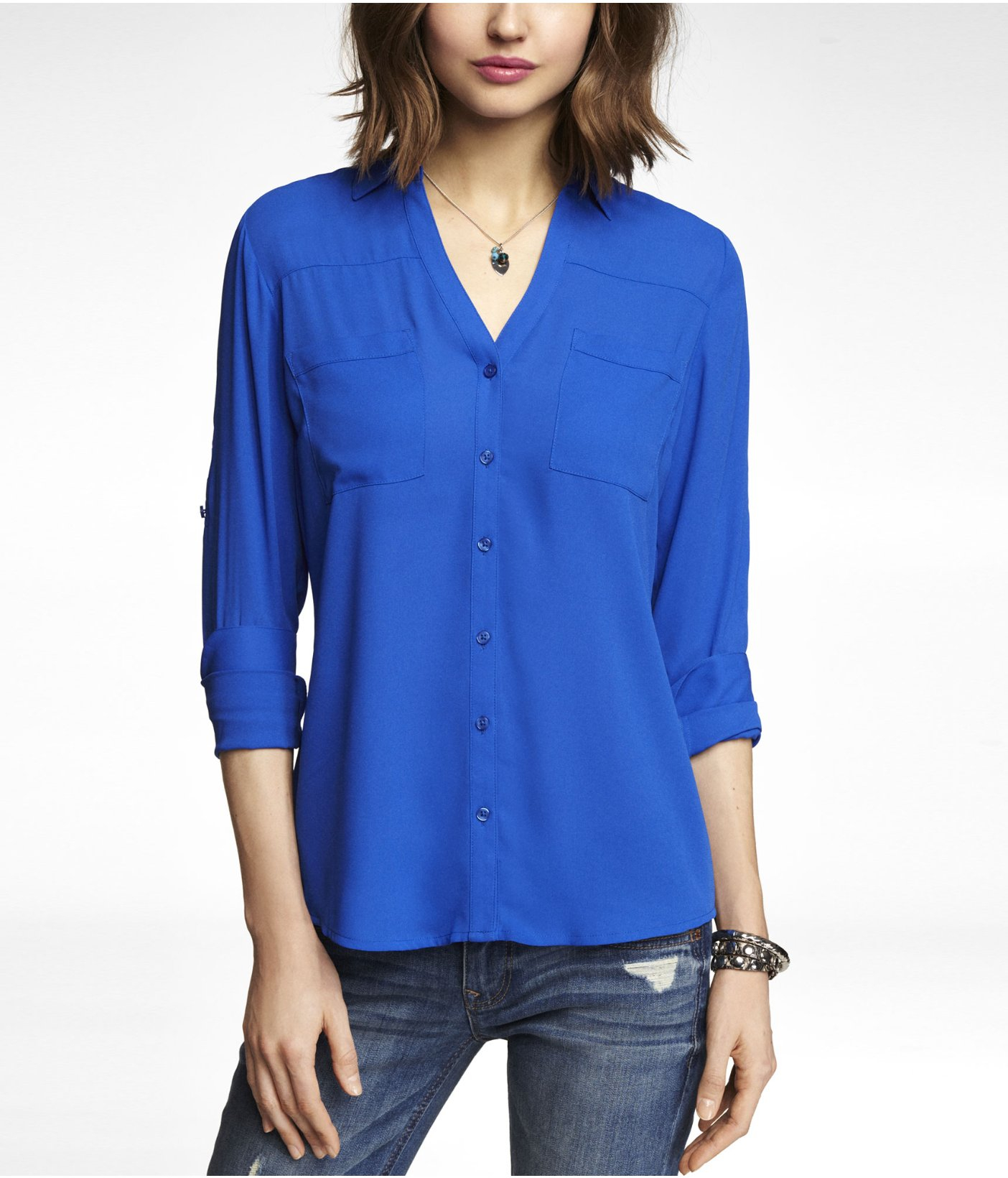 Express The Convertible Sleeve Portofino Shirt in Blue (CHELSEA BLUE ...