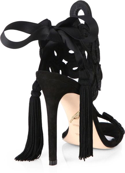 B Brian Atwood Lucrezia Embroidered Strappy Sandals in Black | Lyst
