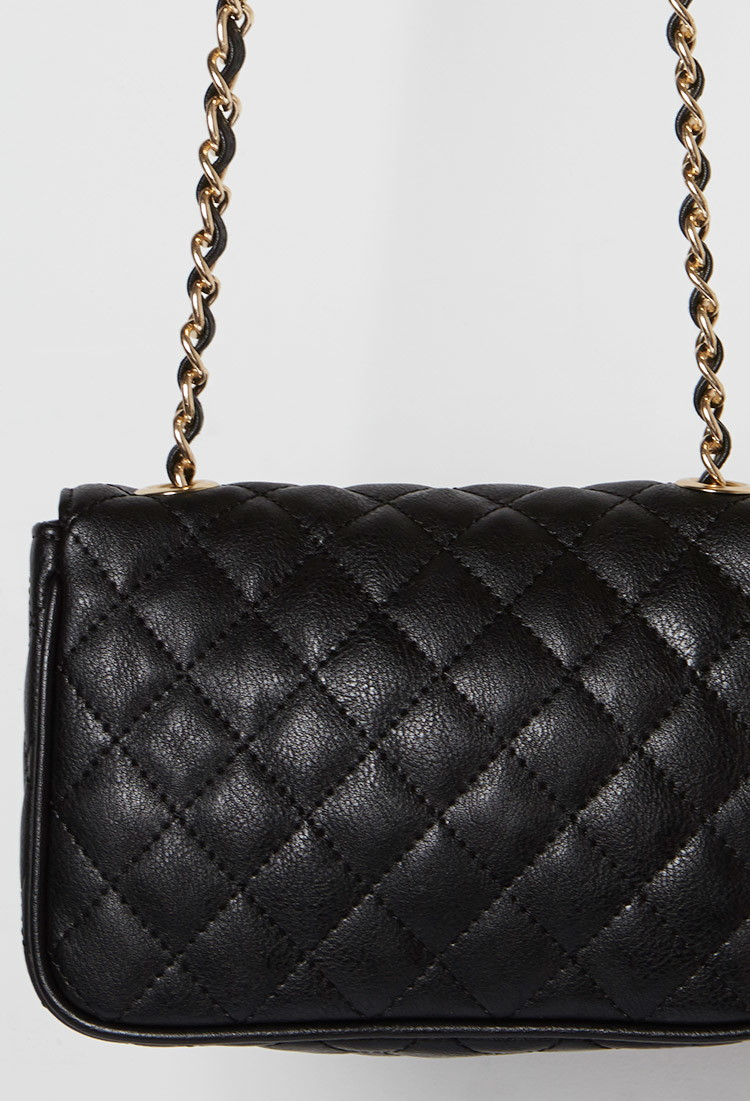Forever 21 Quilted Faux Leather Crossbody Bag in Black | Lyst