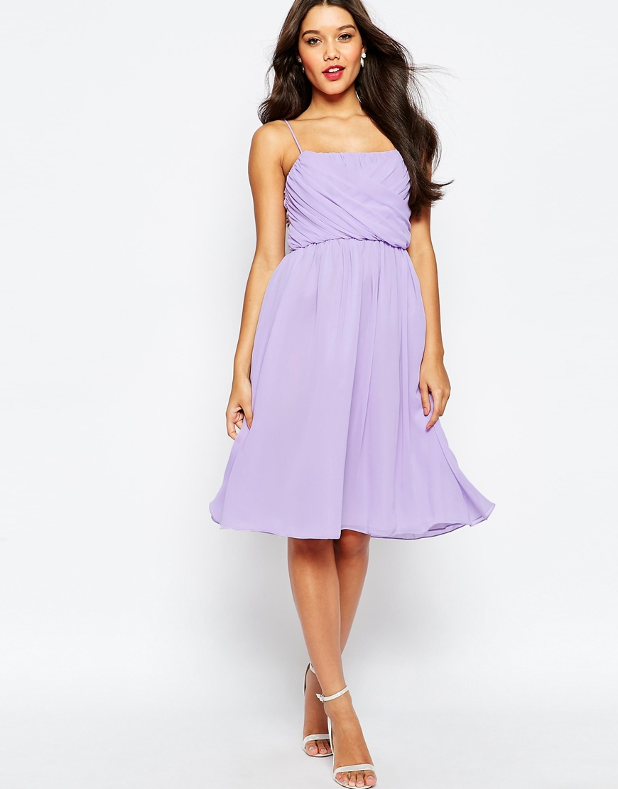  Asos  Wedding  Ruched Bust Midi Dress  in Purple  Lyst