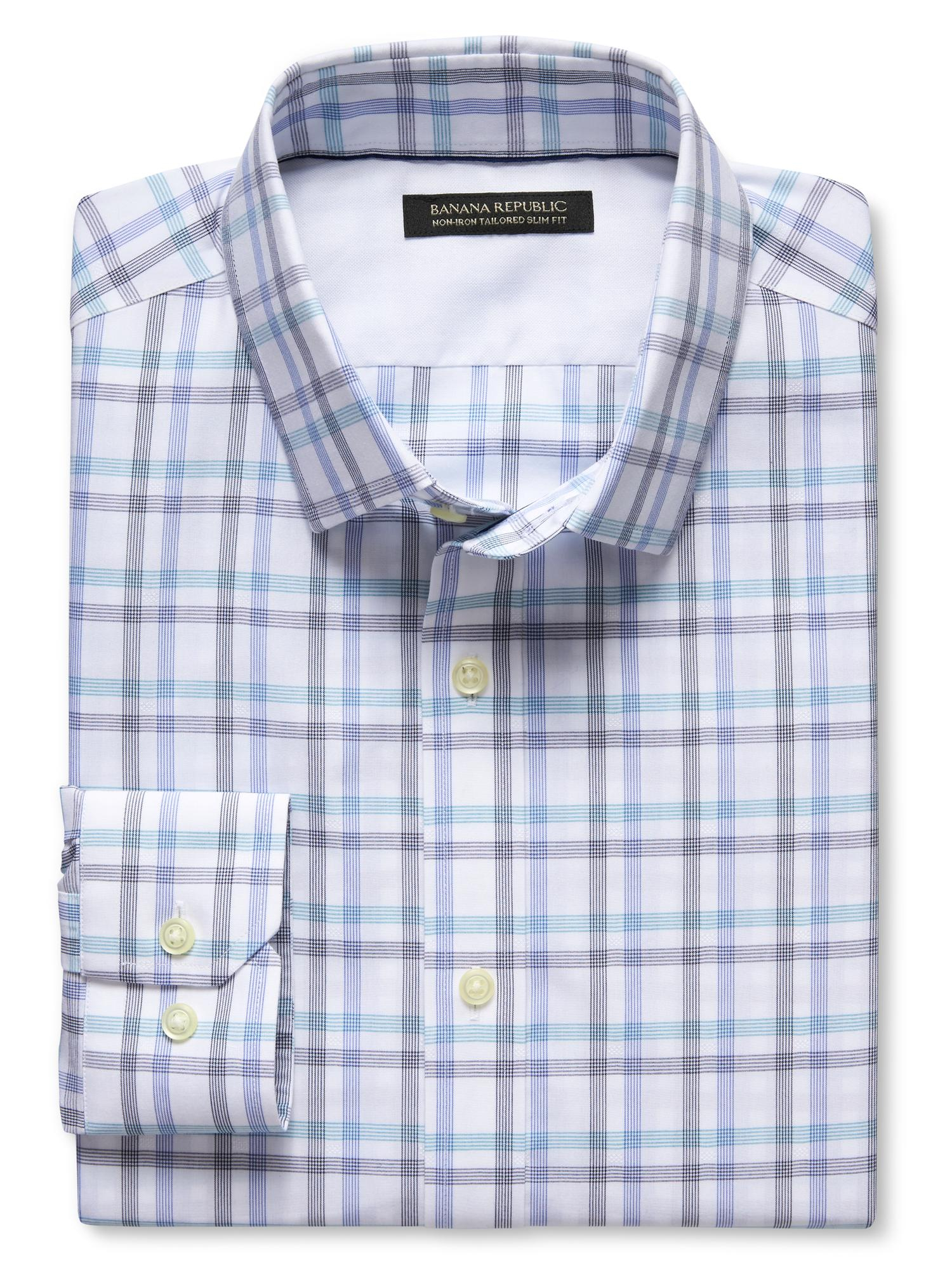 Banana Republic Tailored Slim-fit Non-iron Open Plaid Shirt in Blue for ...