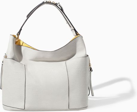 Zara Leather Bucket Bag with Handle and Zip in White | Lyst