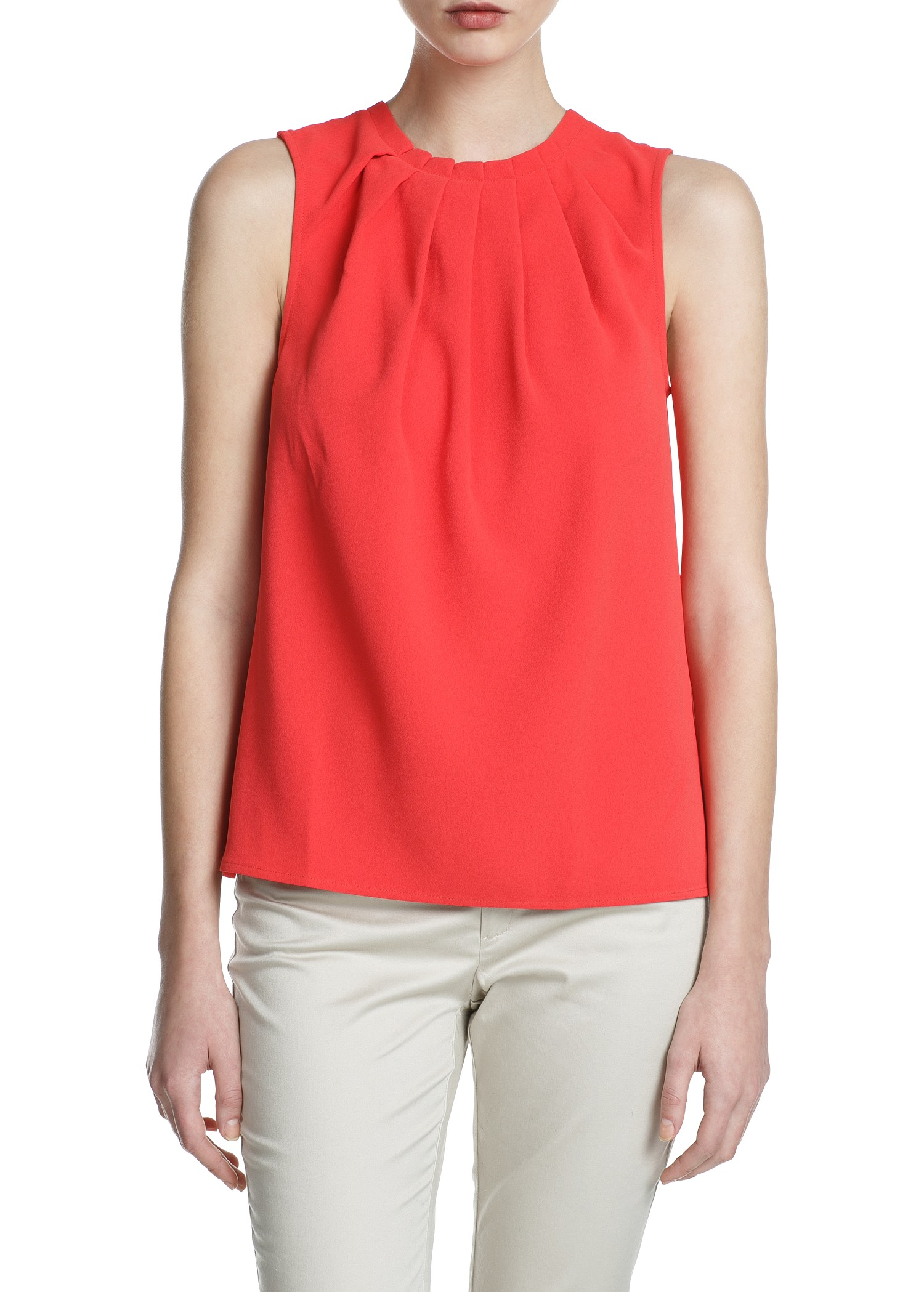 Lyst - Mango Pleated Neck Crepe Blouse in Red