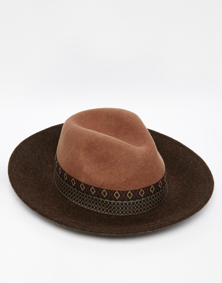 Lyst Asos Wide Brim Fedora Hat In Camel Felt With Aztec Print Band in Brown for Men