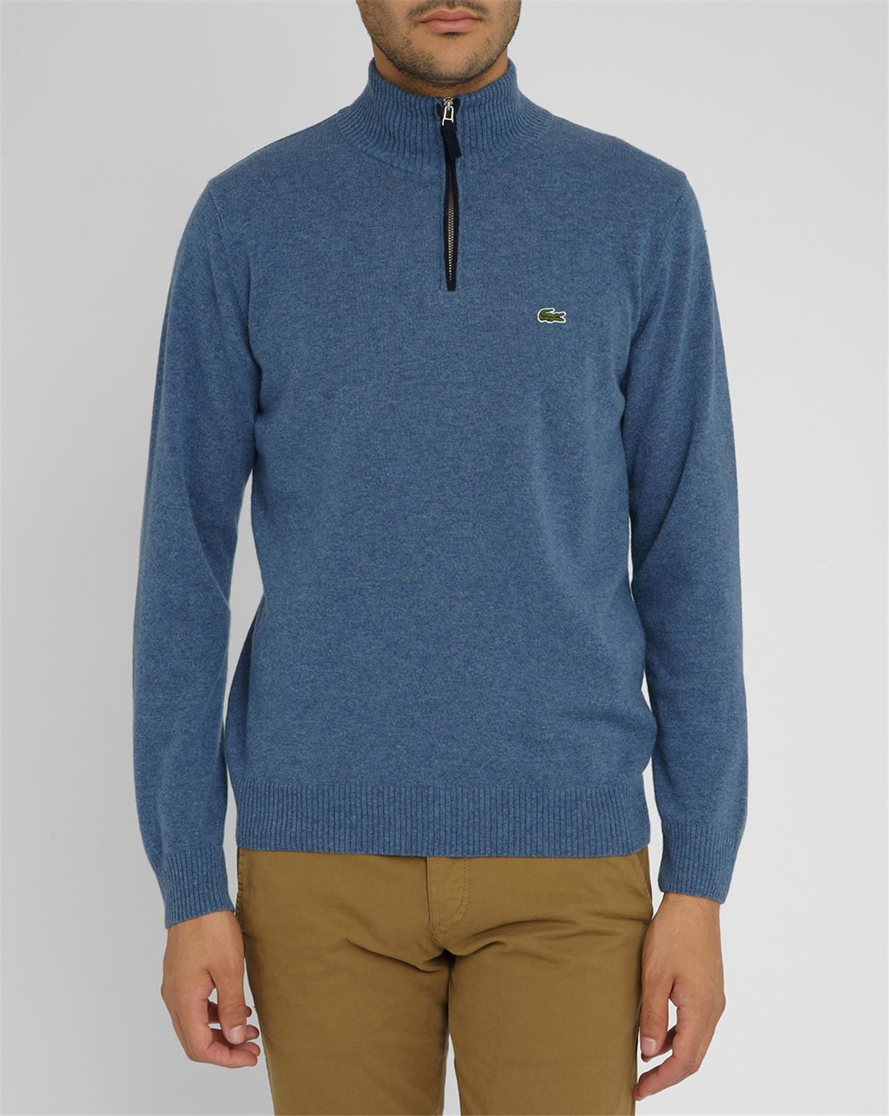 Lacoste Blue New Wool Zip Neck Sweater With Navy Trim in Blue for Men ...