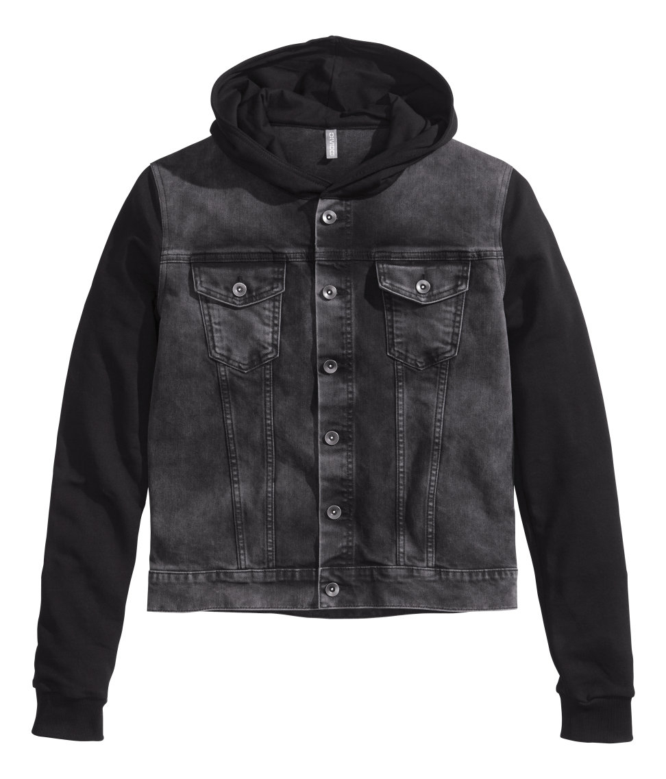 Lyst H&M Hooded Denim Jacket in Black for Men