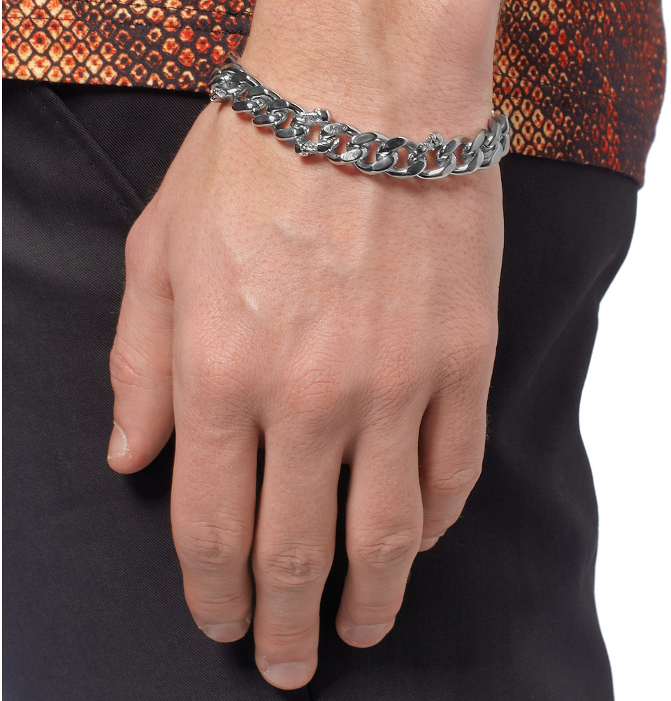 Lyst Alexander Mcqueen Silverplated Skull Chain Bracelet In Gallery Previously Sold At Mr Porter Men S Cord Bracelets Resin Alexander Mcqueen