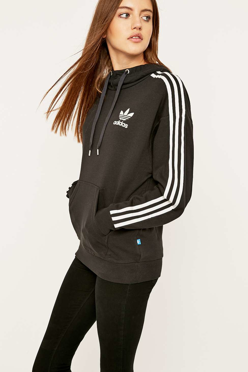 Adidas 3 Stripe Hoodie in Black | Lyst