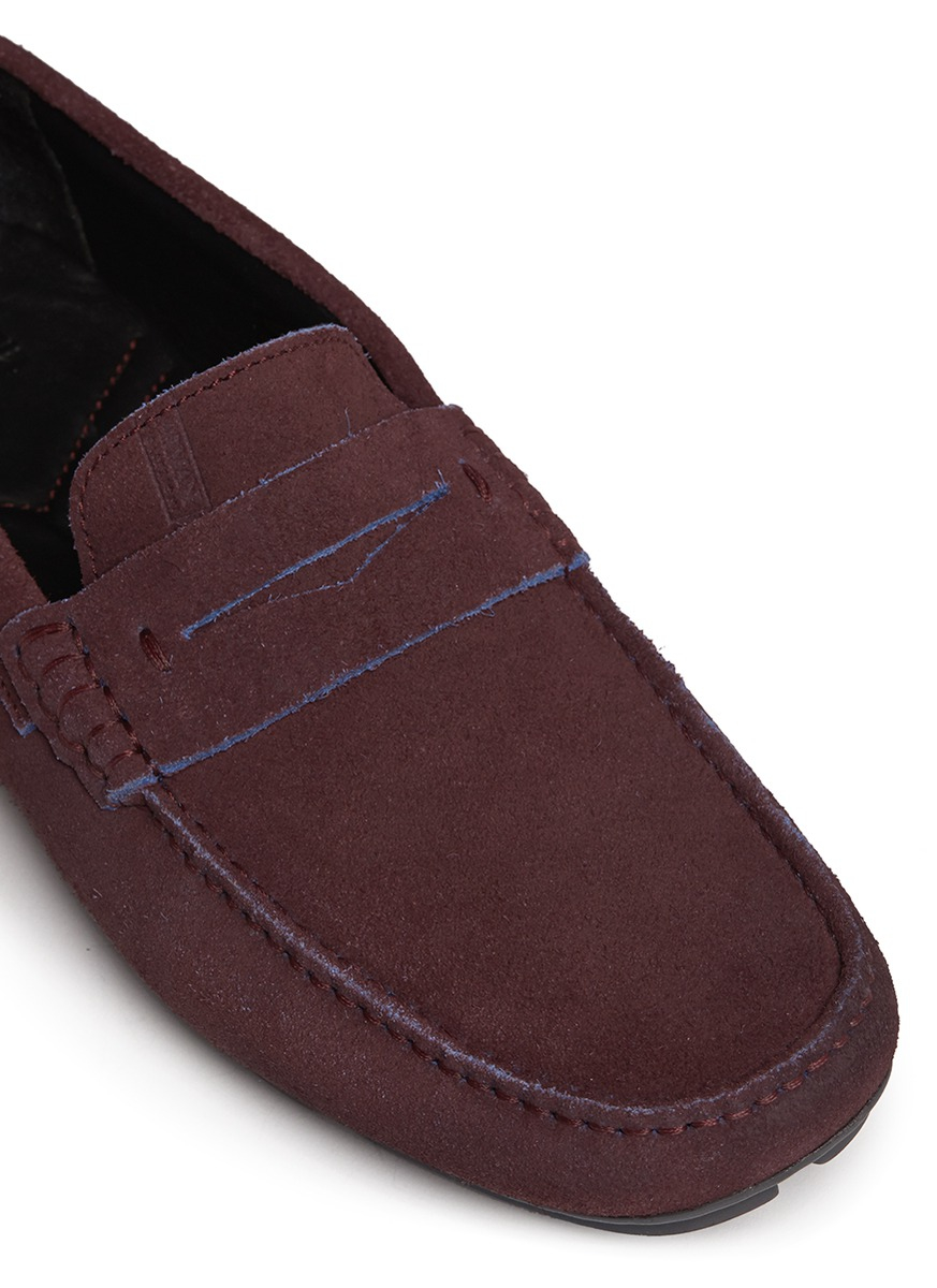 Lyst Armani Suede Penny Loafers in Purple for Men