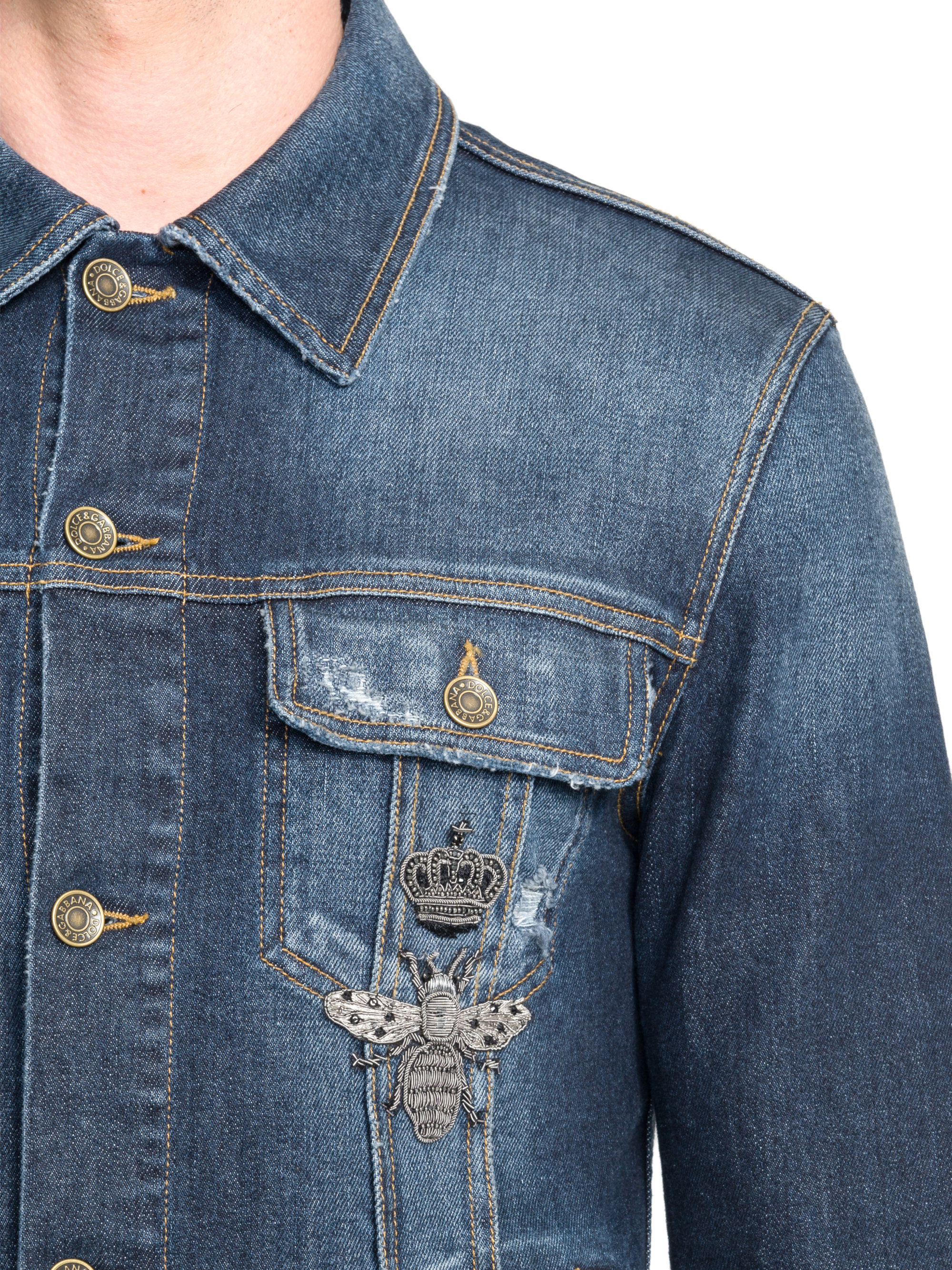 Lyst - Dolce & Gabbana Bee & Crown Applique Denim Jacket in Blue for Men