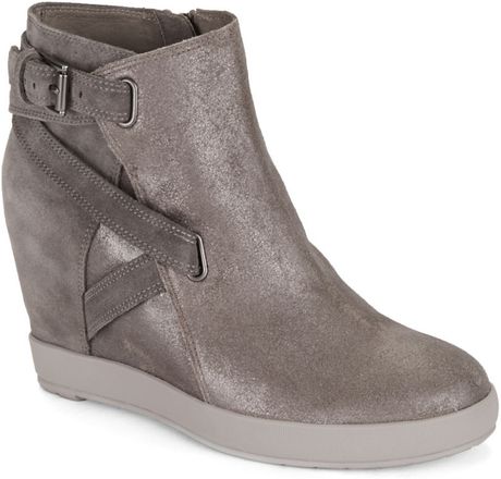 Eileen Fisher Suede Ankle Wedge Booties in Gray (Grey) | Lyst