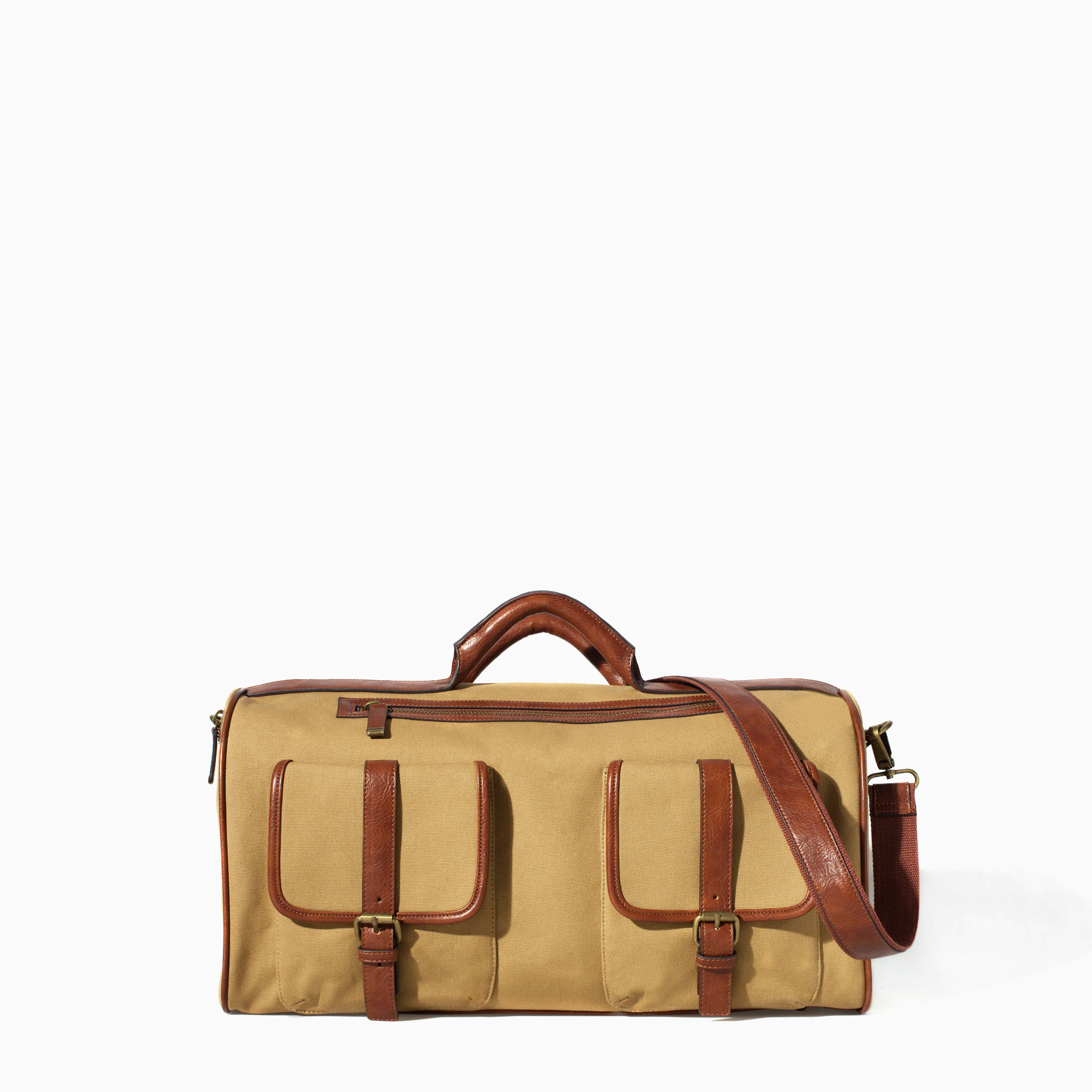 Zara Combined Canvas Weekend Bag in Brown for Men Lyst