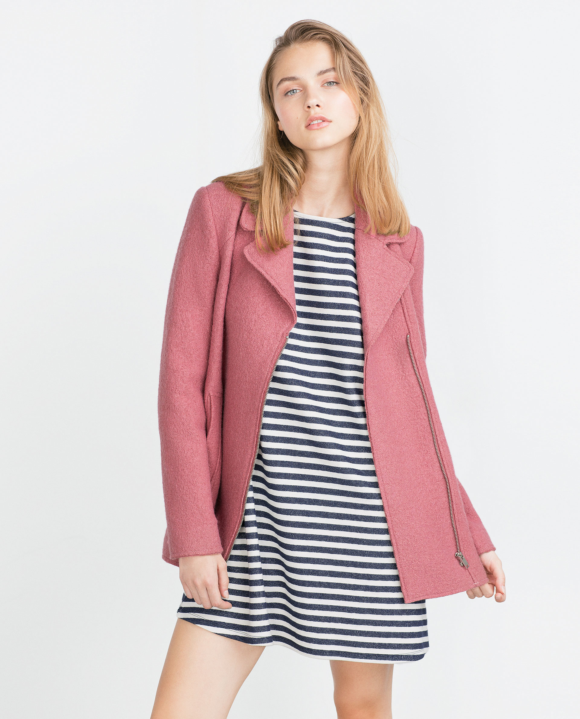 Zara Lapel Collar Coat Lapel Collar Coat in Pink (Dusty pink) Lyst