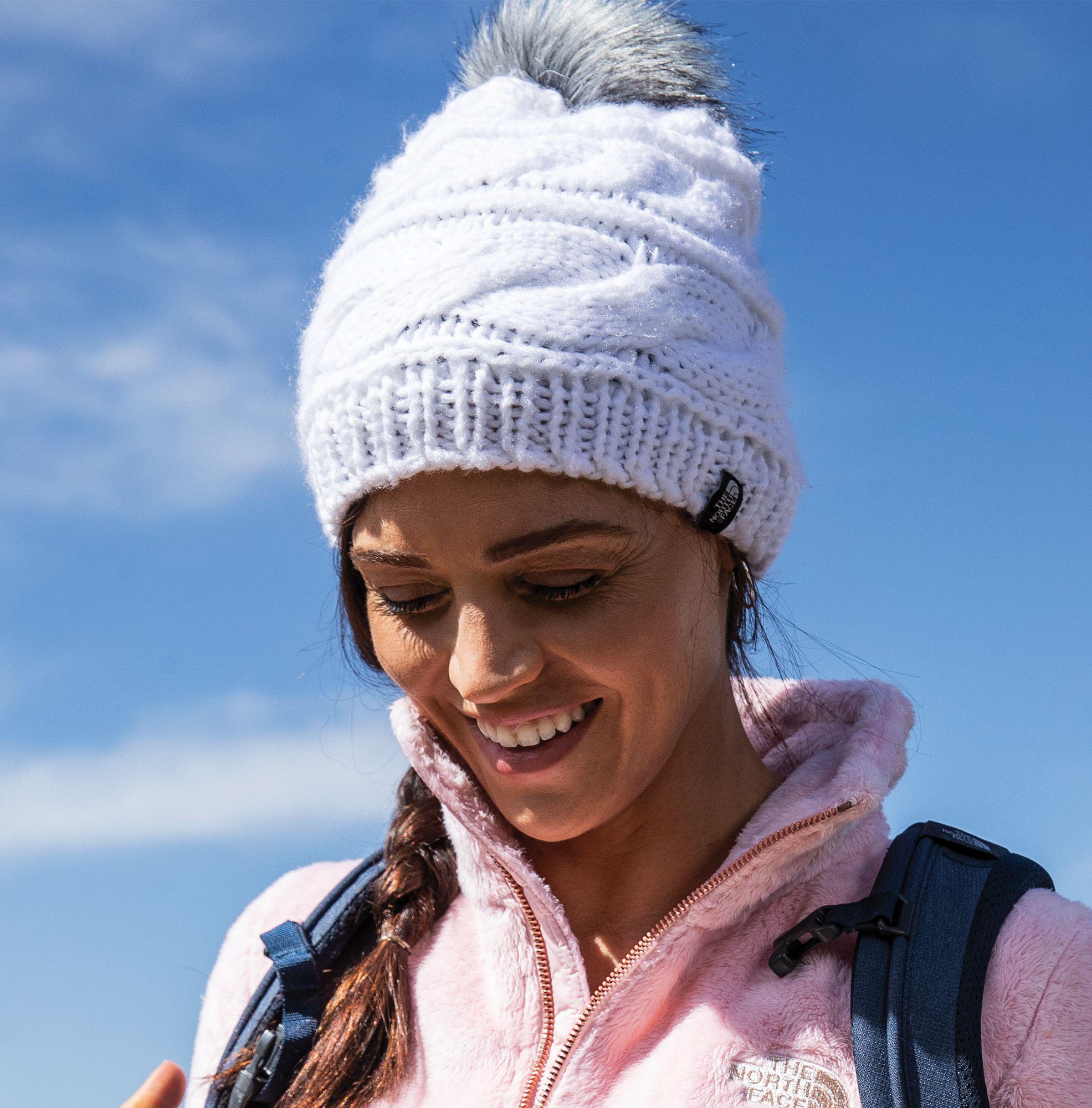 north face triple cable fur pom