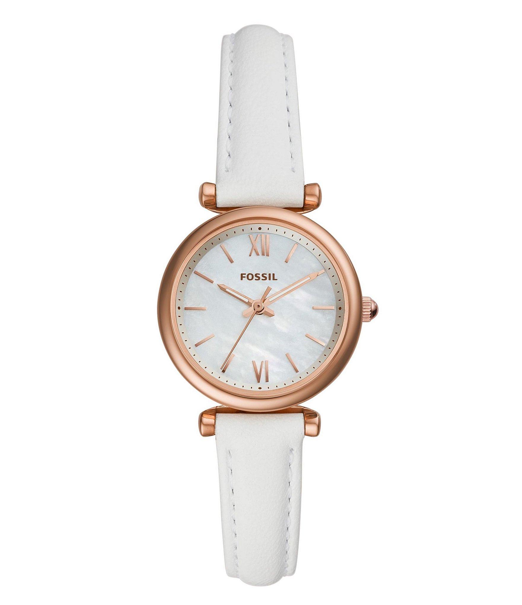 Fossil Carlie Mini Three-hand White Leather Watch in White - Save 38% ...