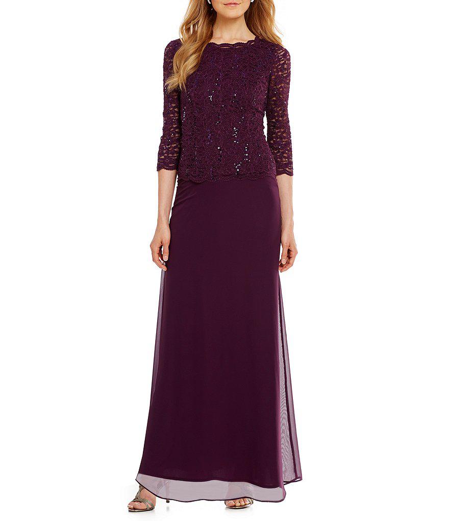 alex evenings sequin lace & chiffon gown