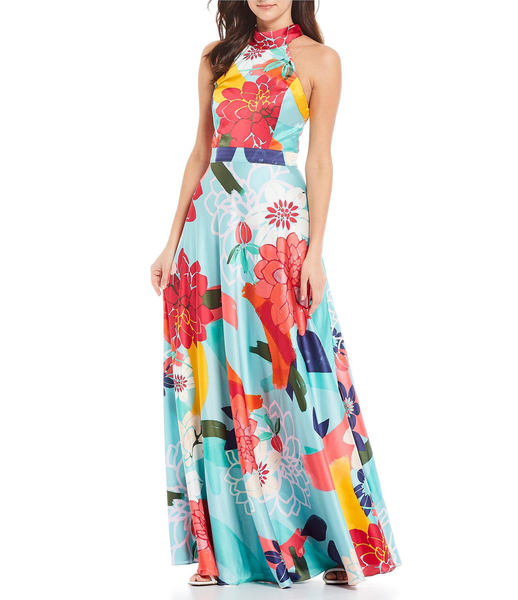 Laundry by Shelli Segal Floral Print Mock Neck Maxi Dress in Blue - Lyst