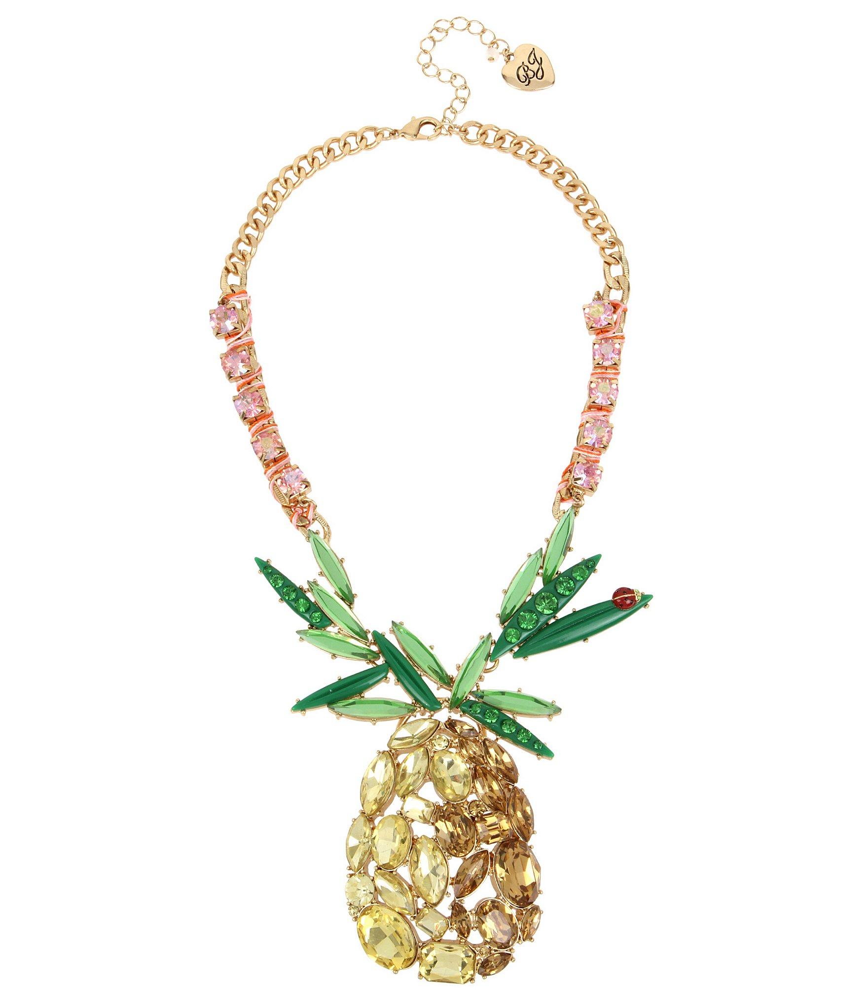 Betsey Johnson Stone Pineapple Large Pendant Necklace in