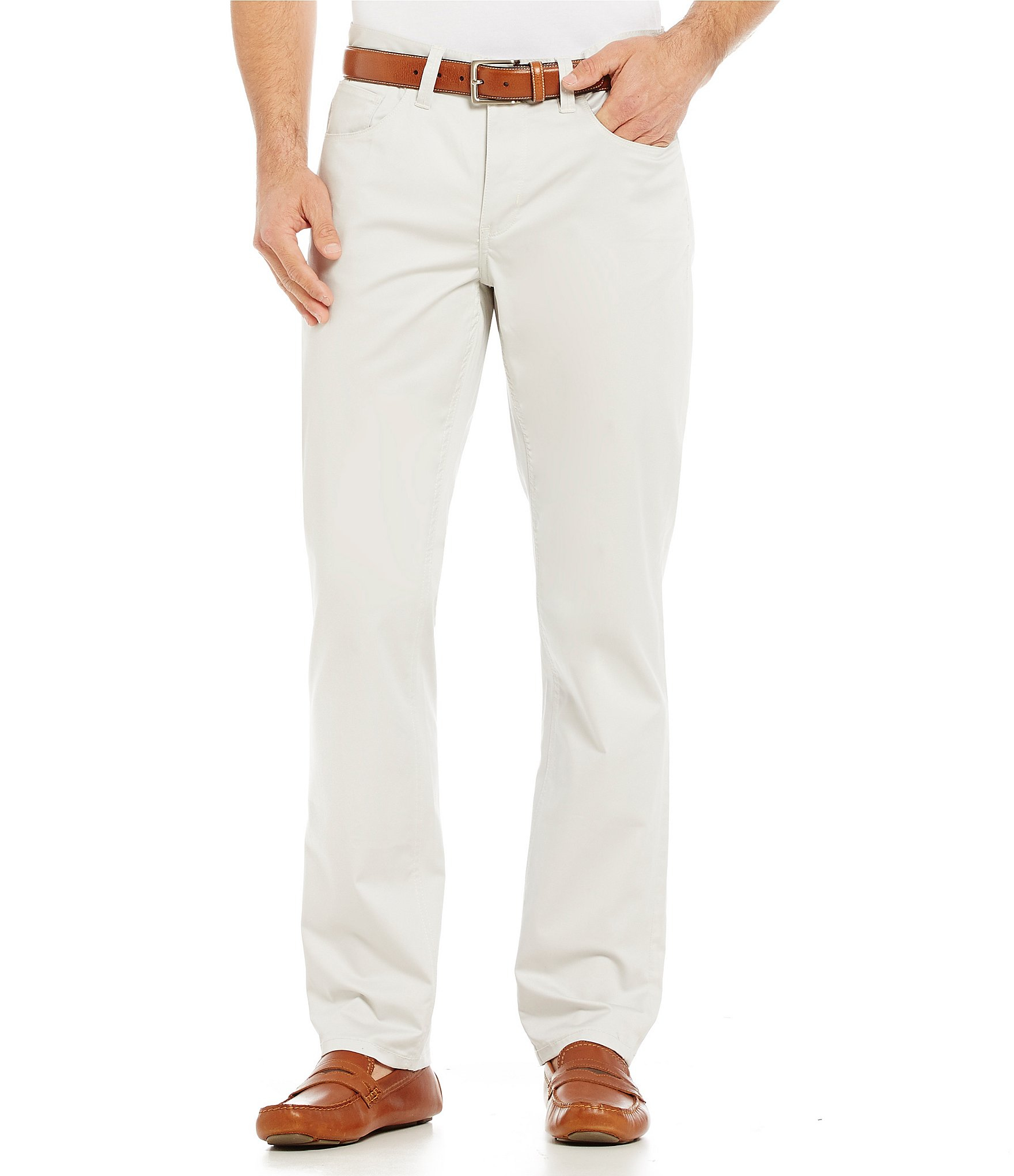 Lyst - Perry Ellis Slim-fit Flat-front Stretch Pants in Natural for Men