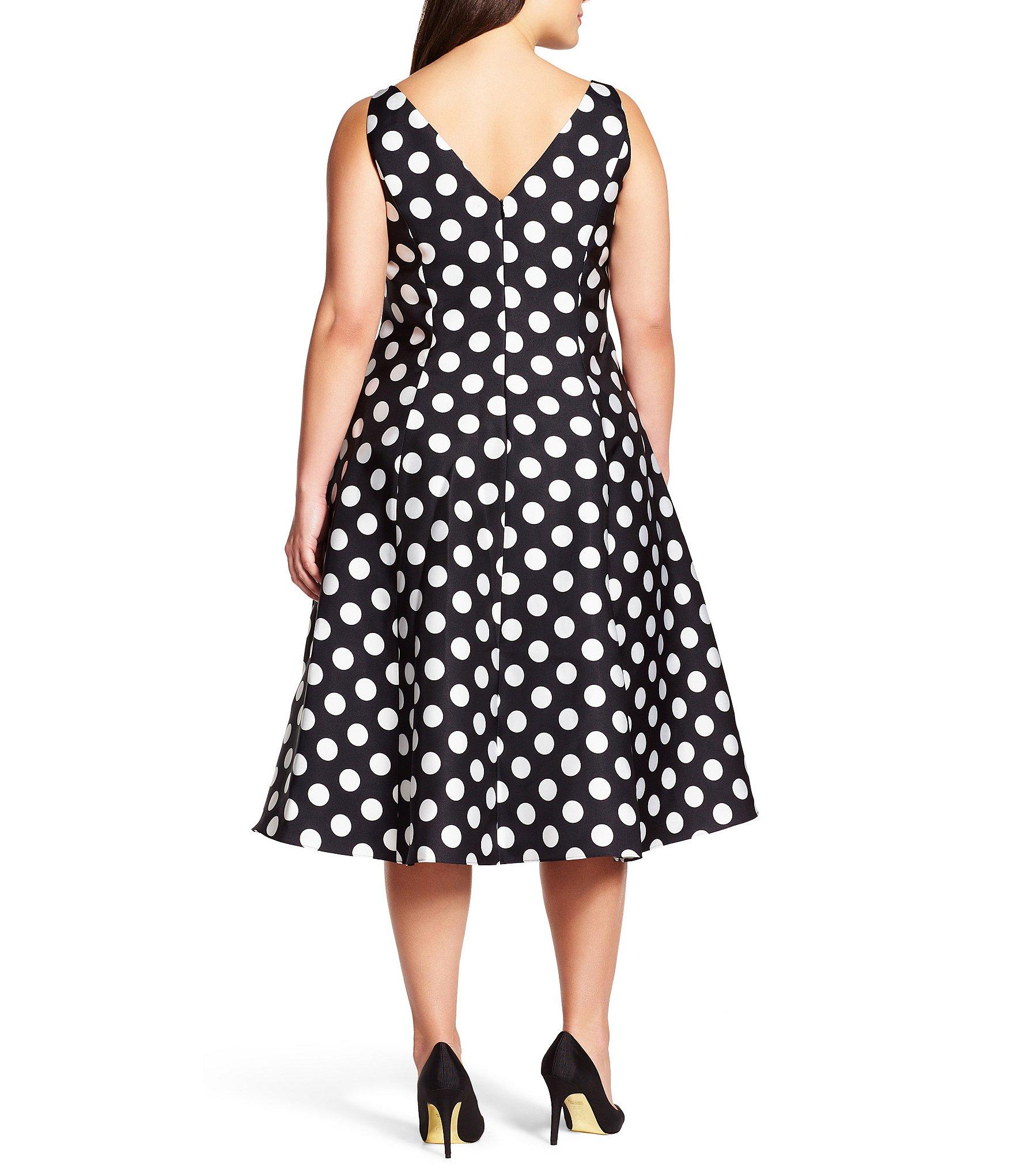 Lyst Adrianna Papell Plus Polkadot Tealength Dress in Black