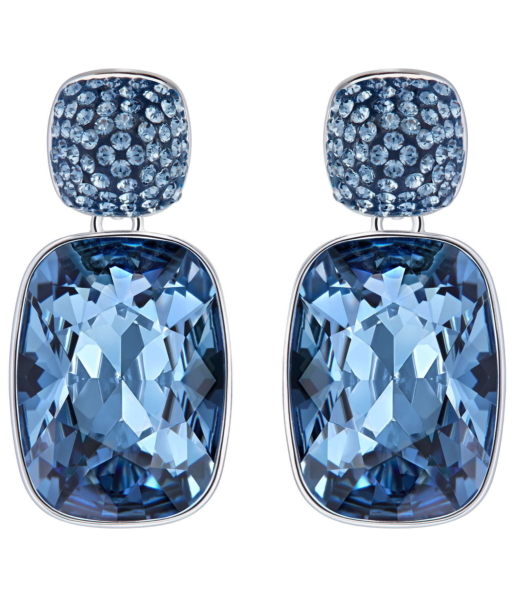 Lyst Swarovski Silvertone Rectangle Blue Stone Drop Earrings in Blue