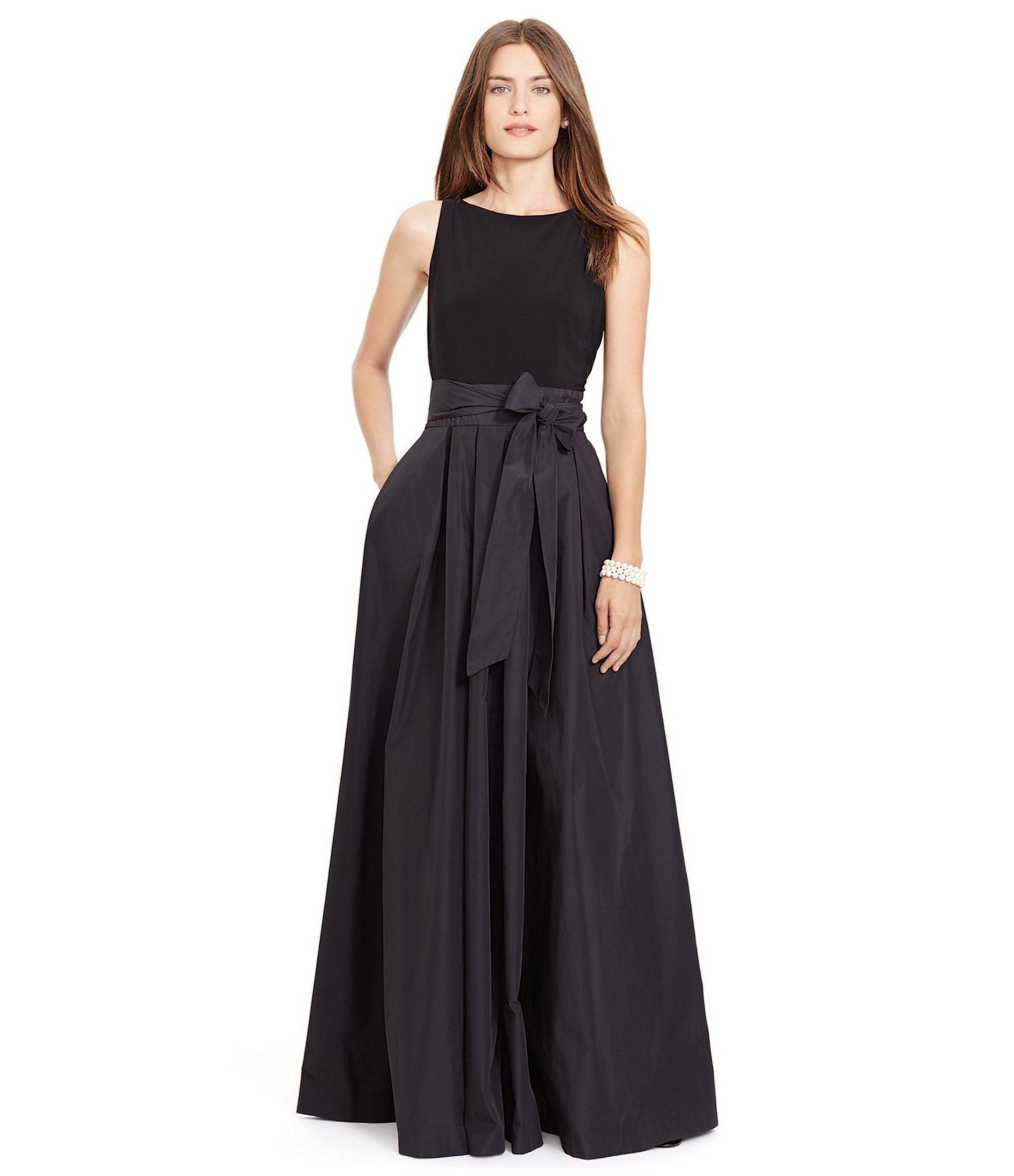 Lauren by ralph lauren Taffeta Faille Jersey Combo Gown in Black | Lyst