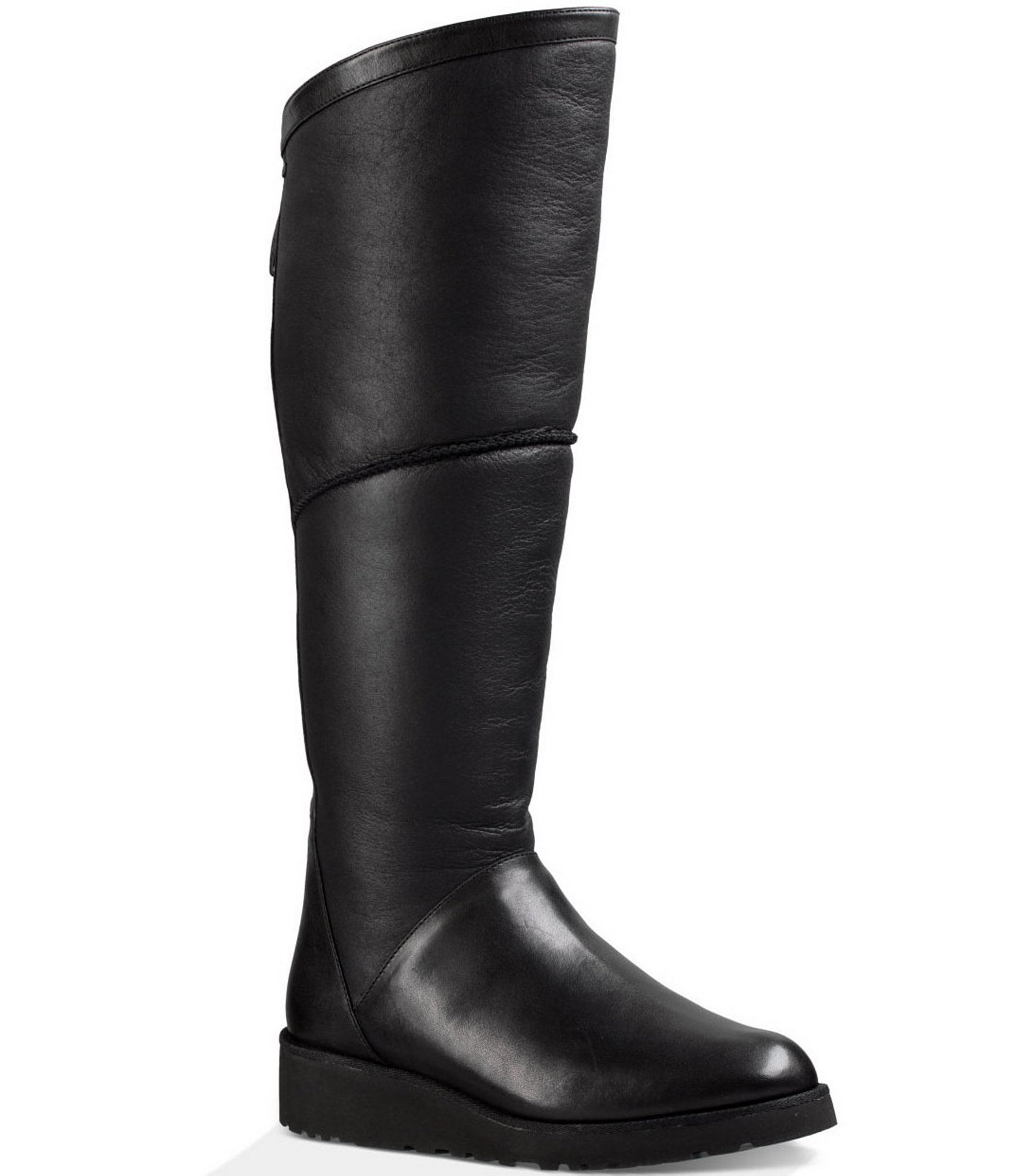 Lyst - Ugg Kendi Sheepskin And Leather Wedge Tall Boots in Black