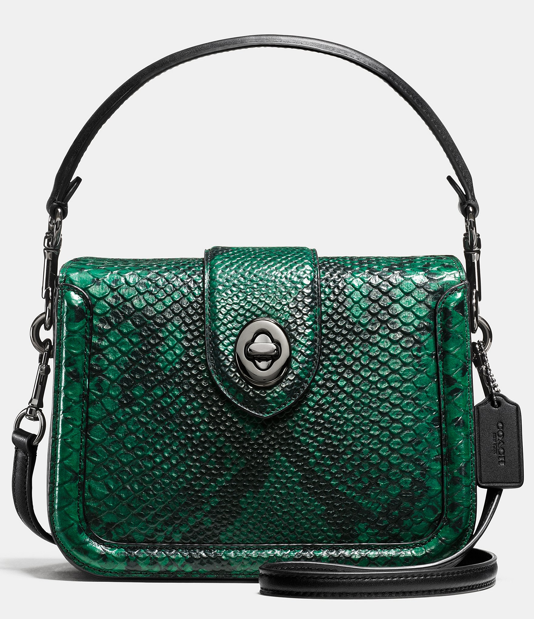 Coach Page Top Handle Crossbody In Snakeembossed Leather in Green Lyst