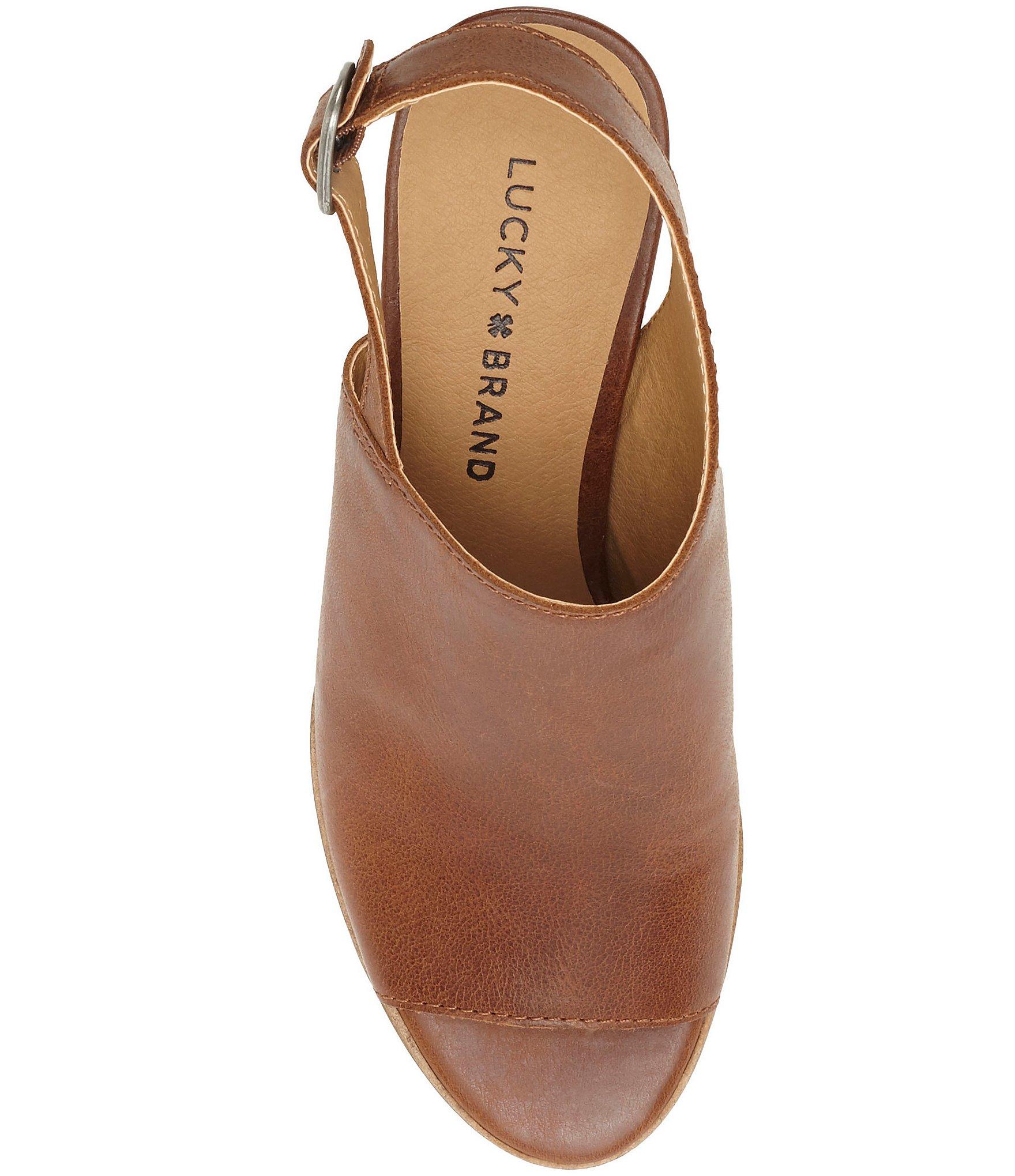 brown leather block heel sandals