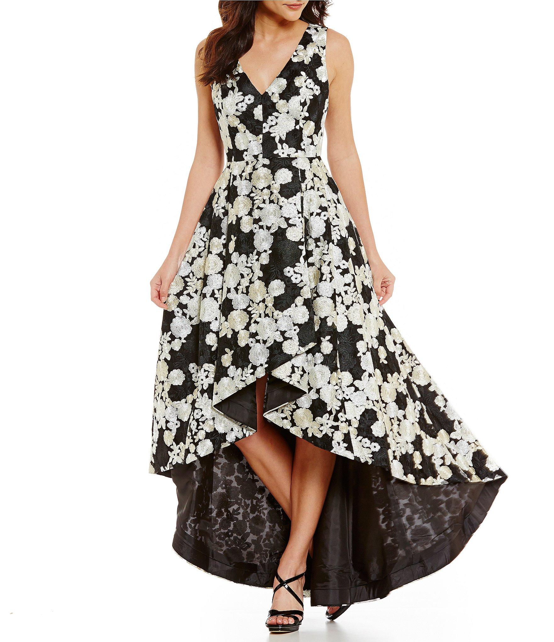 Calvin klein Embroidered Hi-low Gown in Black | Lyst