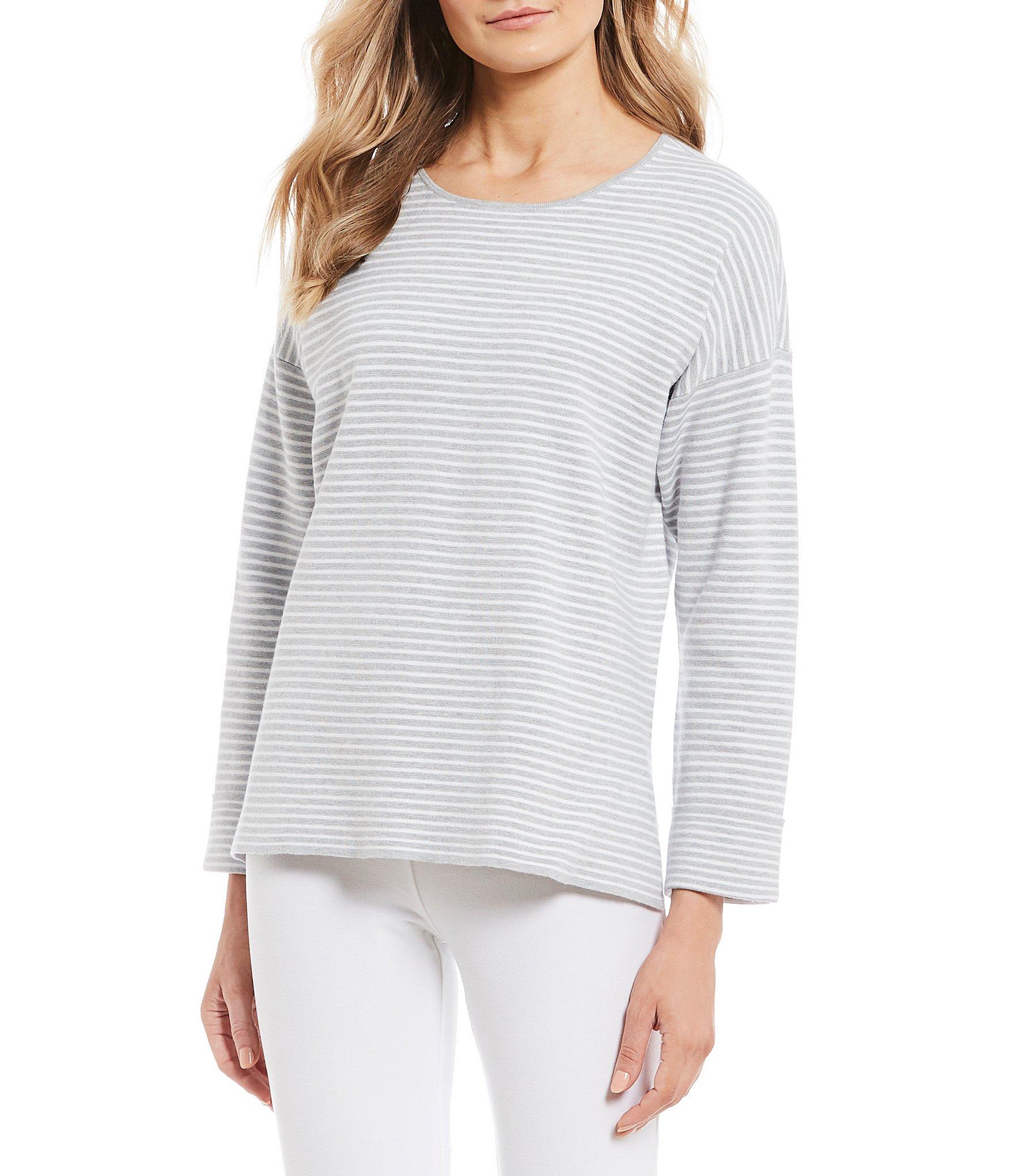 Eileen Fisher Petite Size Round Neck Long Sleeve Box Top in White - Lyst