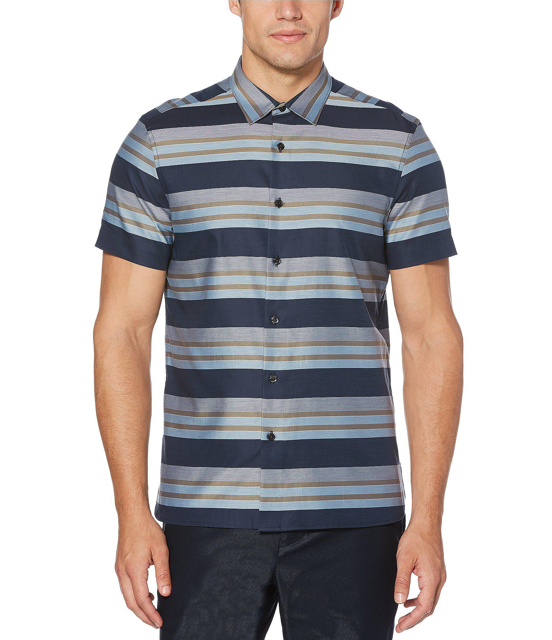 Lyst - Perry Ellis Multi-color Stripe Short-sleeve Woven Shirt in Blue ...