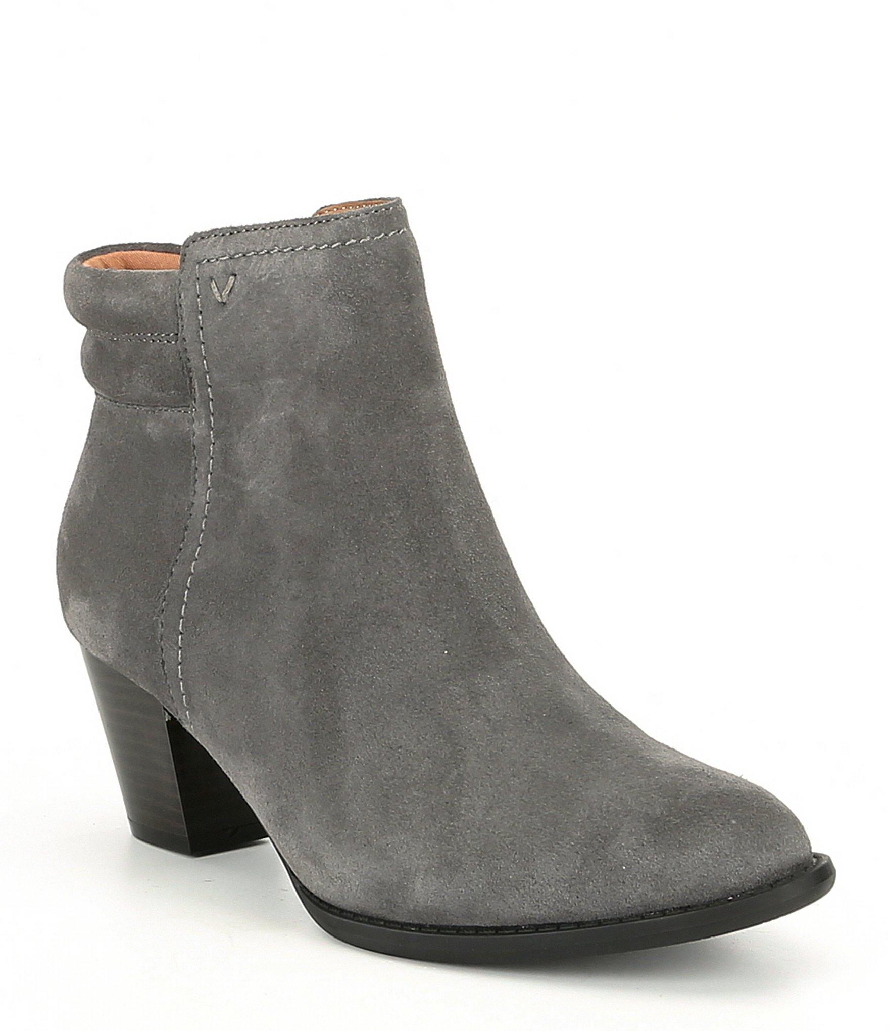 Vionic Jessie Suede Block Heel Booties in Gray - Lyst