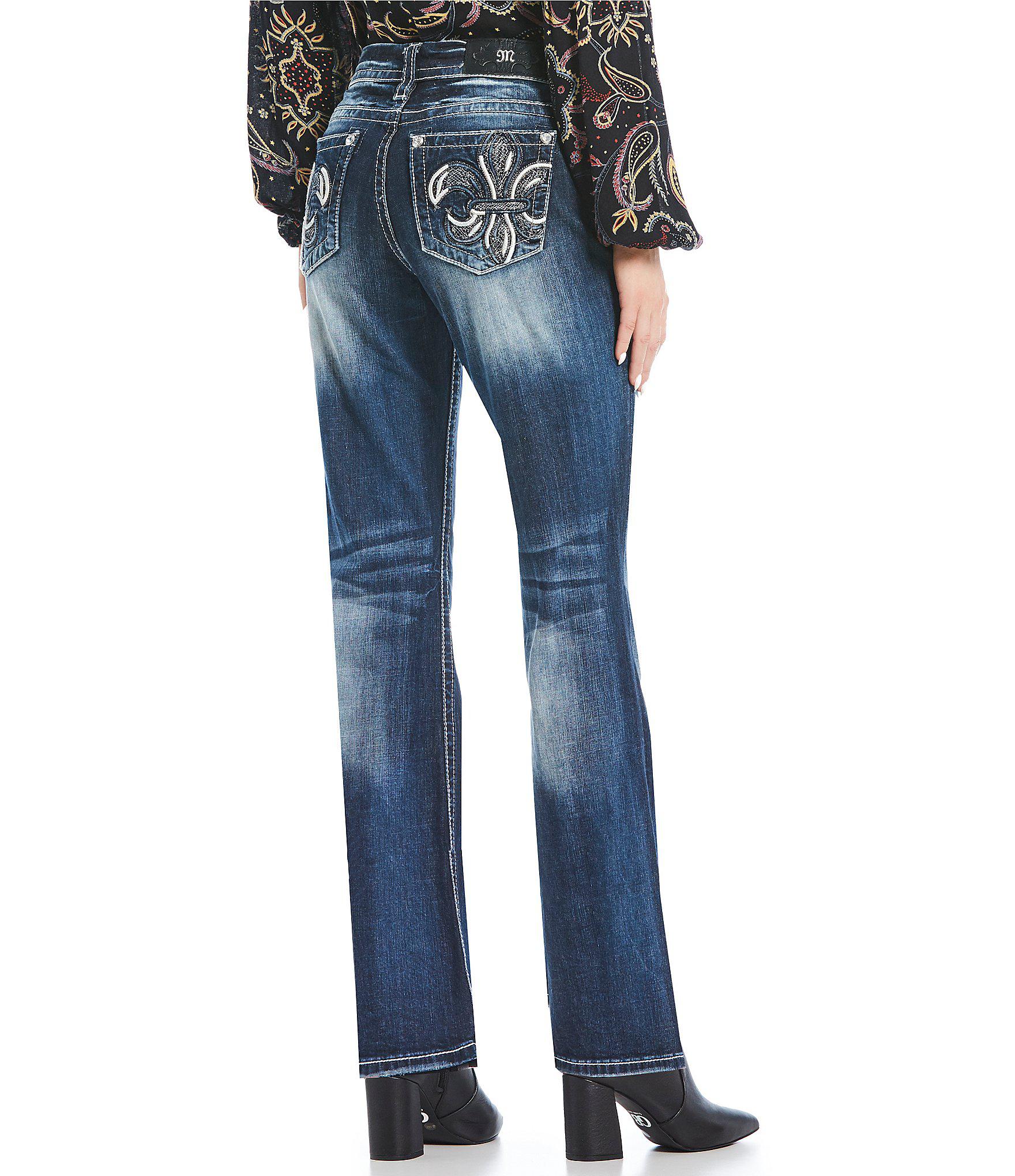 Miss Me Womens Cowhide Fleur De Lis Bootcut Jeans In Dark Blue