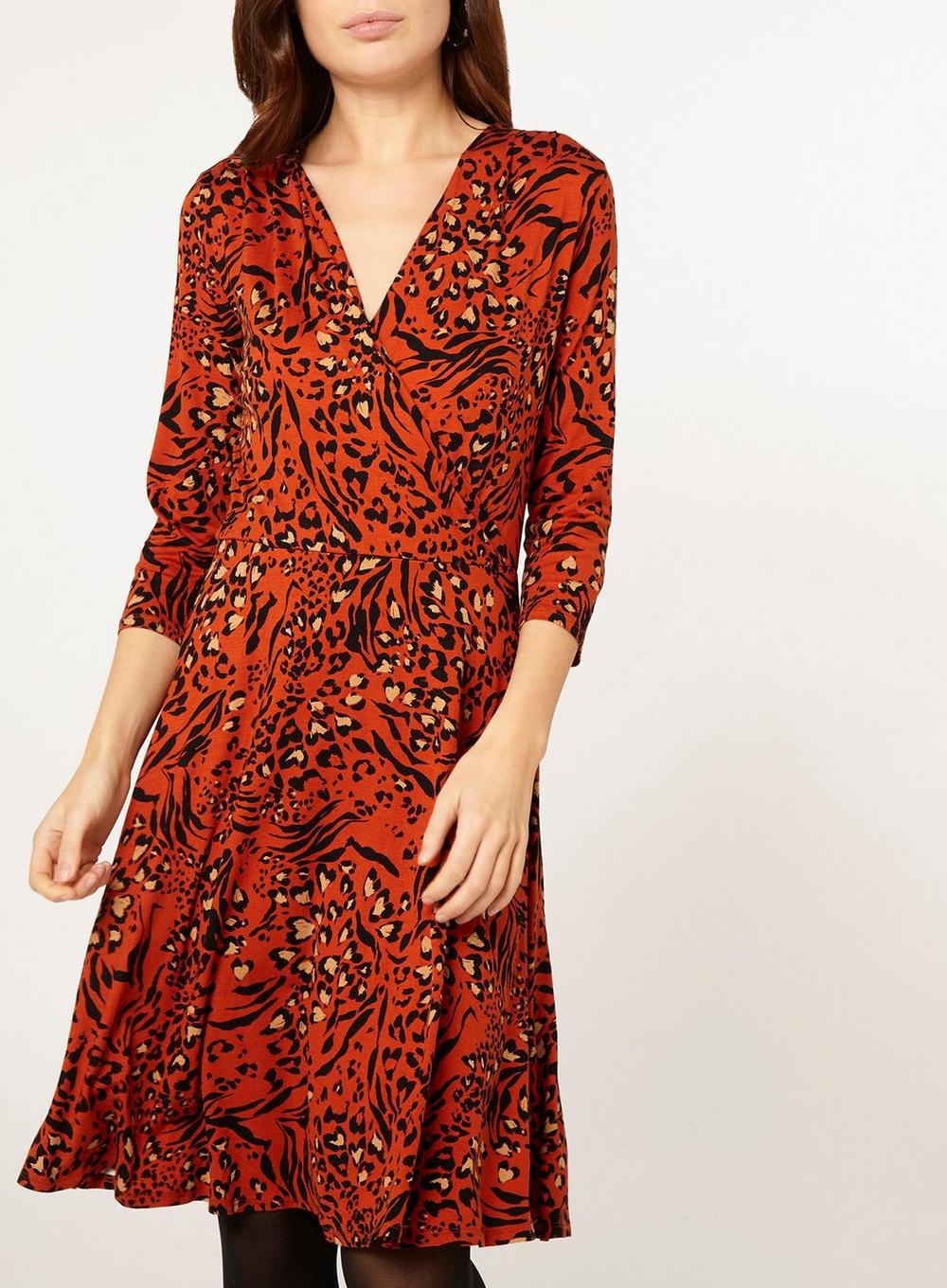 Lyst - Dorothy Perkins Petite Multi Coloured Leopard Print Fit And Flare Dress in Orange