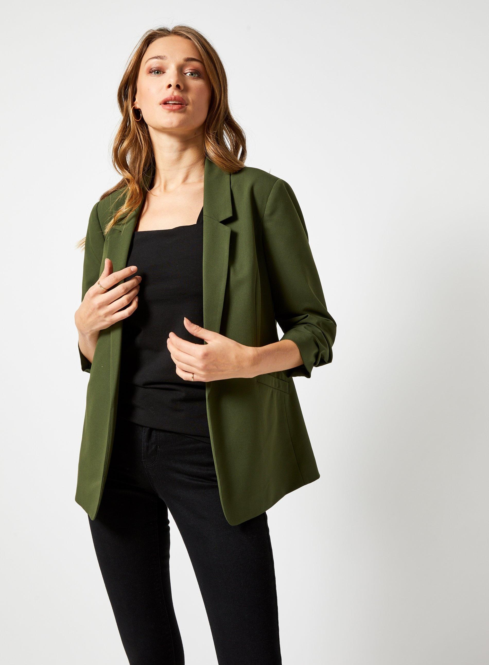 Lyst - Dorothy Perkins Green Ruched Sleeve Jacket in Green