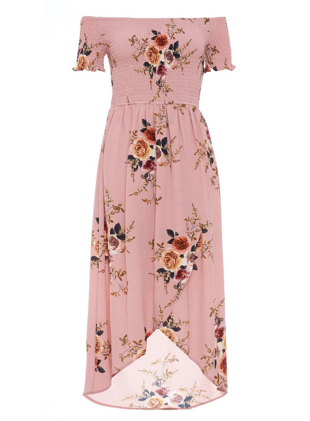 quiz pink floral wrap dip hem dress