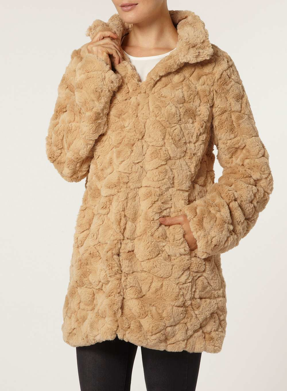 Dorothy Perkins Pee Black Plush Faux Fur Jacket In Lyst Tall Black Shine Trim Parka Coat Dorothy Perkins